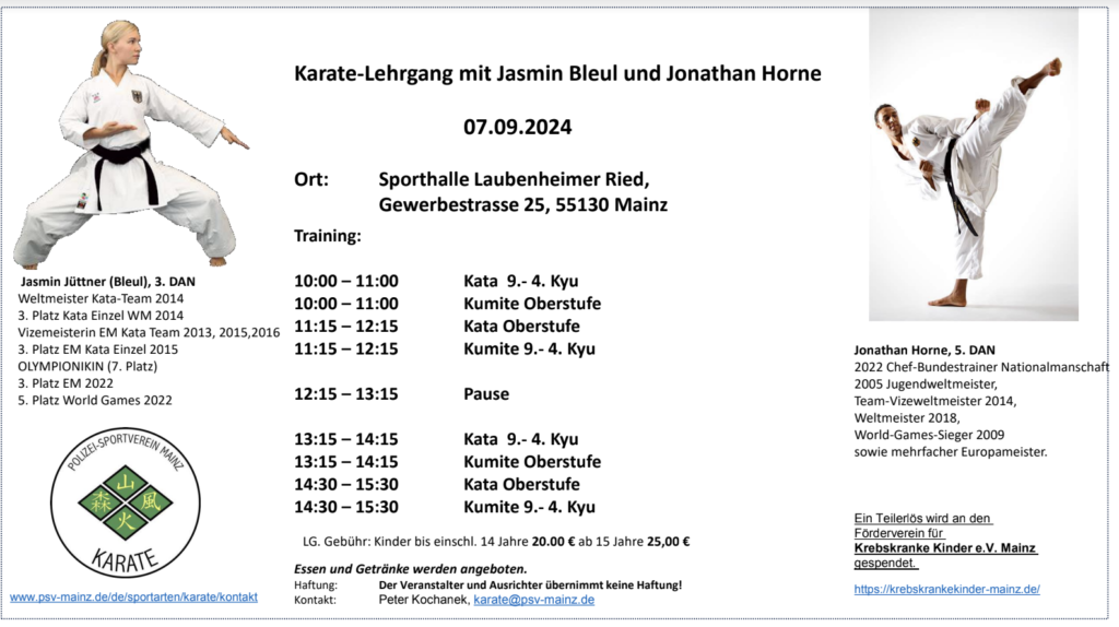 Karate-Lehrgang mit Jasmin Bleul und Jonathan Horne vom Polizei-Sportverein Mainz